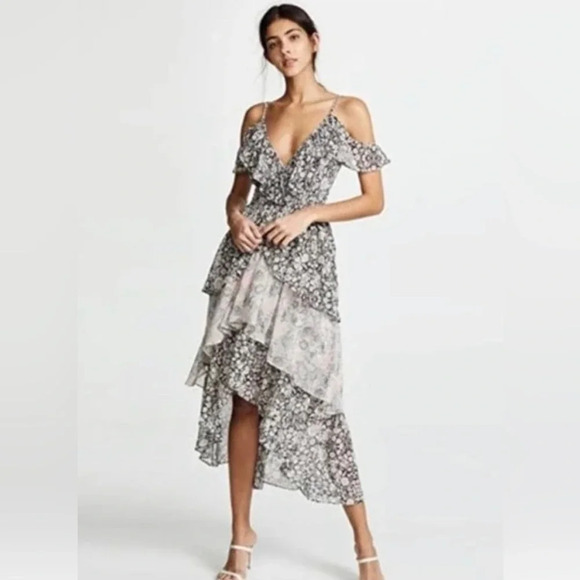 MISA Los Angeles Idalia Tiered Ruffle Midi Dress XS - Picture 1 of 7